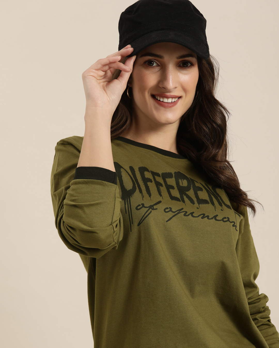 Buy Women's Olive Typographic Oversized TShirt Online at Bewakoof