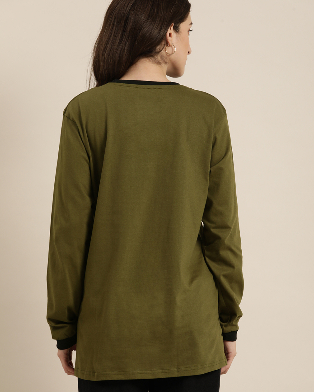 Shop Women's Olive Typographic Oversized T-Shirt-Back
