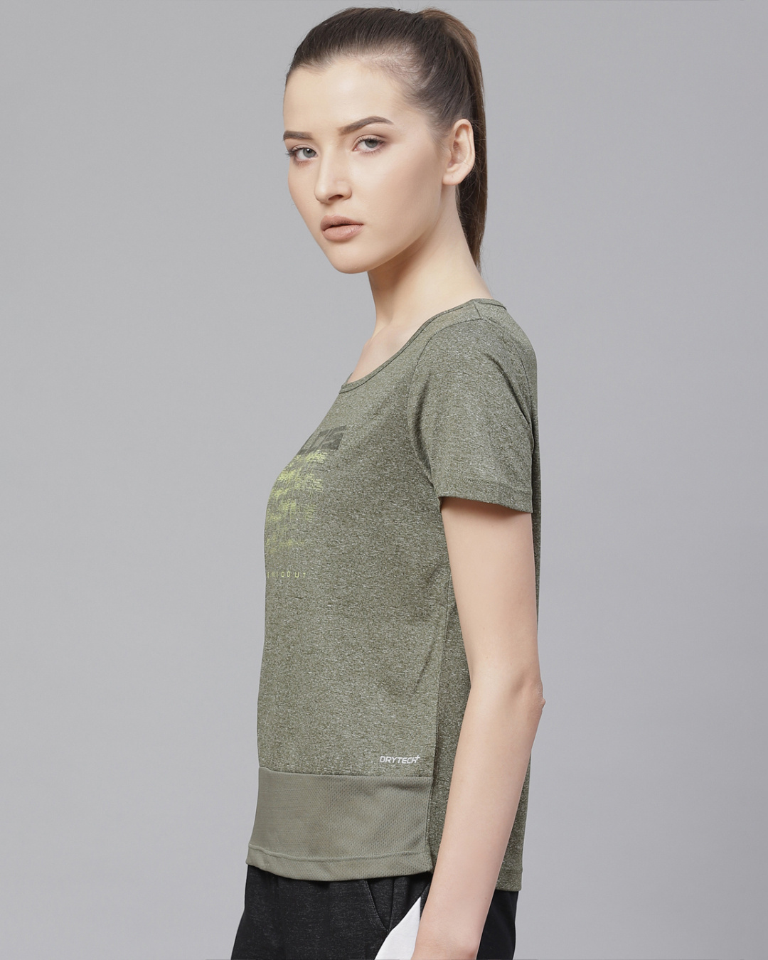 Shop Women's Olive Typography Slim Fit T-shirt-Back