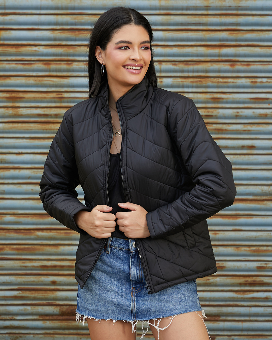 Shop Women's Onyx Black Puffer Jacket-Back