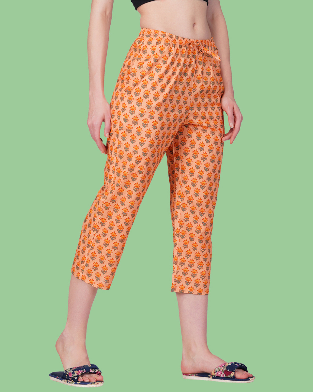 Shop Women's Orange All Over Printed Cotton Capris-Back