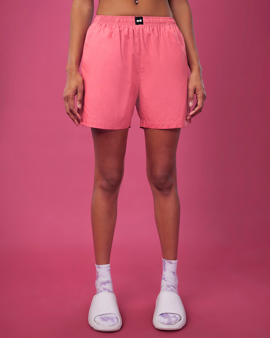 Shop Women's Coral Orange Plus Size Boxer Shorts-Back