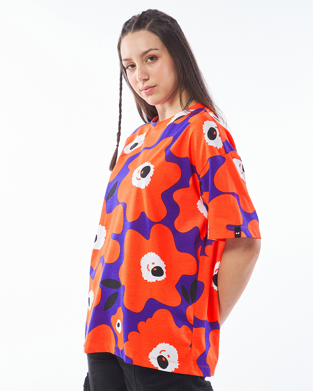 Shop Women's Orange & Blue All Over Printed Oversized T-shirt-Back