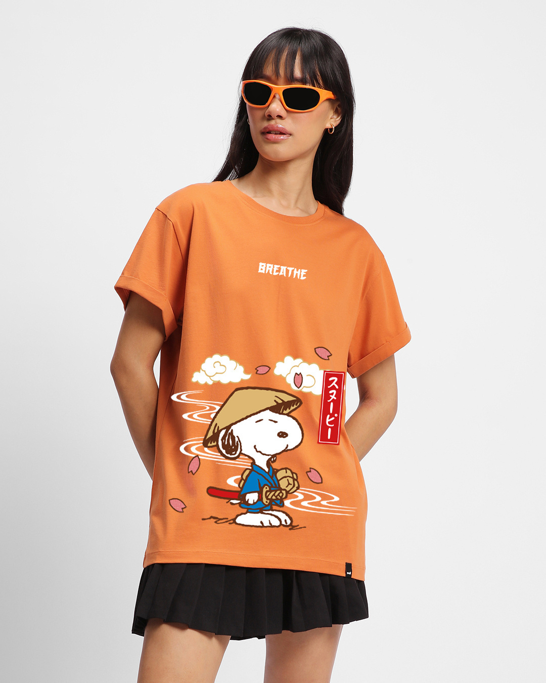Shop Women's Orange Breathe Graphic Printed Boyfriend T-shirt-Back
