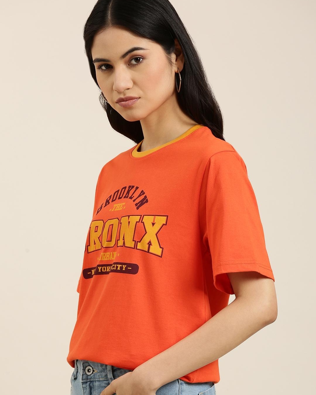 Shop Women's Orange Bronx Typography Oversized T-shirt-Back