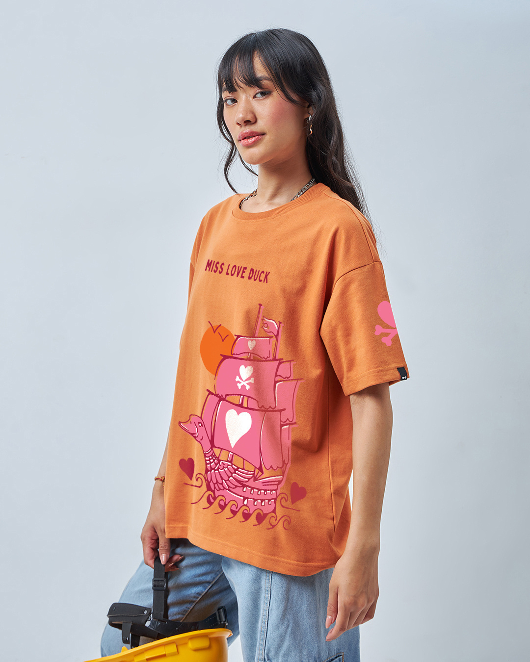 Shop Women's Orange Captain Alvida Graphic Printed Oversized T-shirt-Back