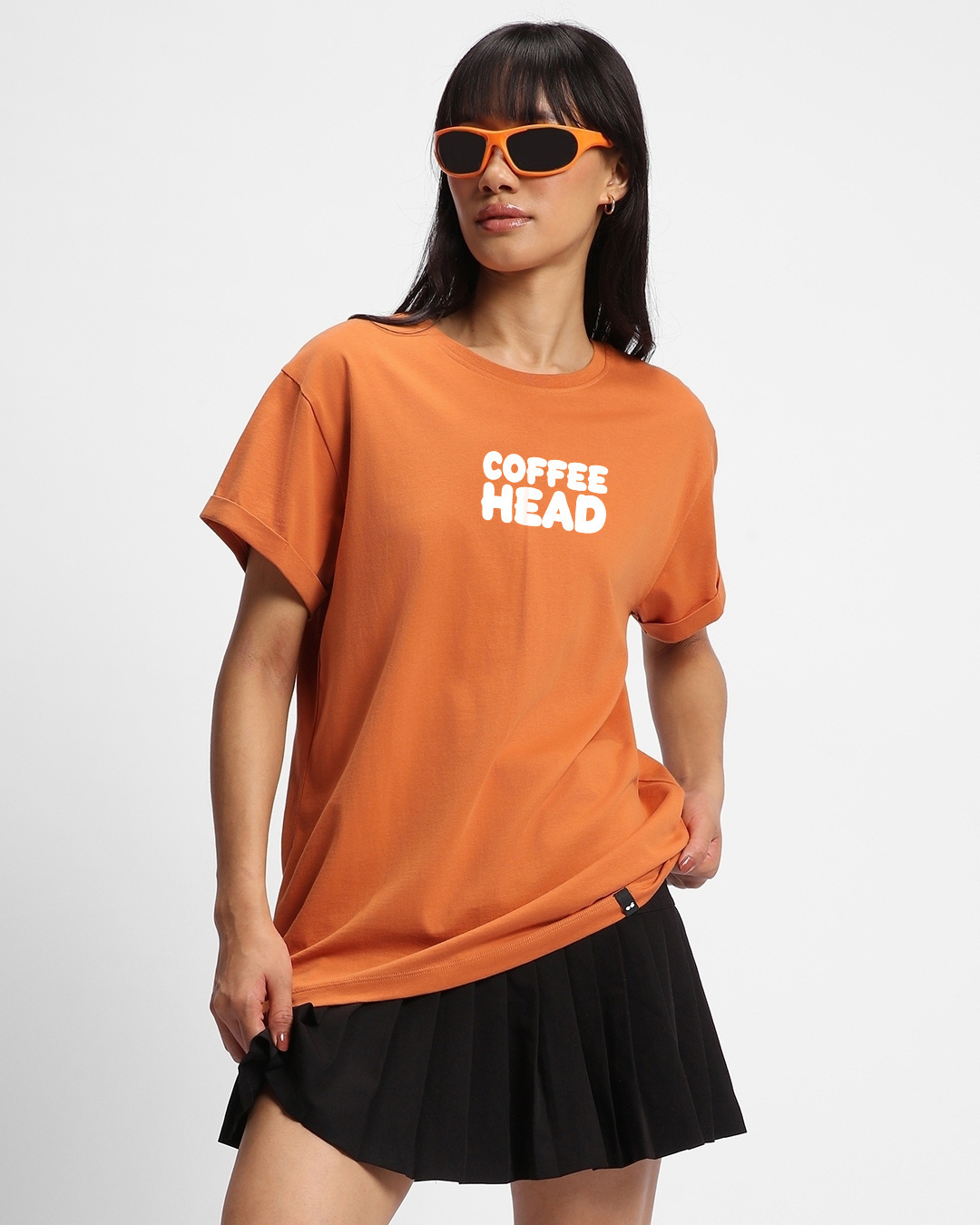 Shop Women's Orange Coffee Head Graphic Printed Boyfriend T-shirt-Back