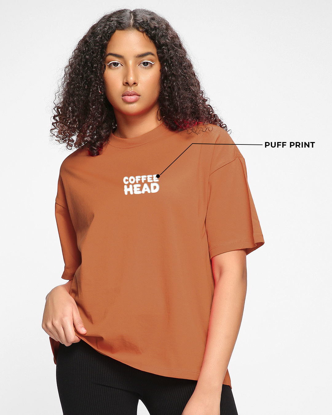 Shop Women's Orange Coffee Head Graphic Printed Oversized T-shirt-Back