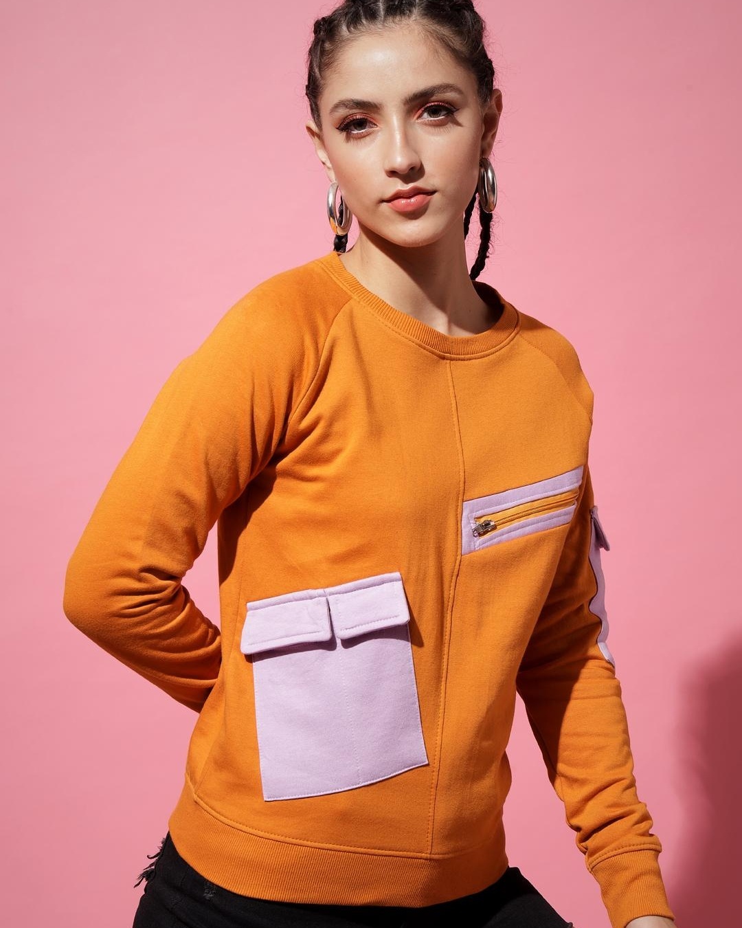Shop Women's Orange Color Block Sweatshirt-Back