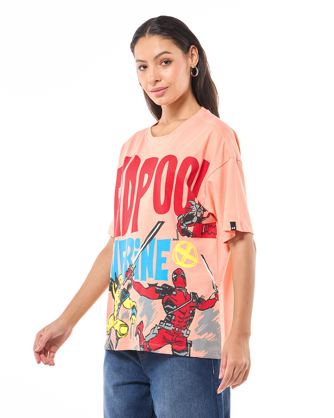 Shop Women's Orange Deadpool Graphic Printed Oversized T-shirt-Back