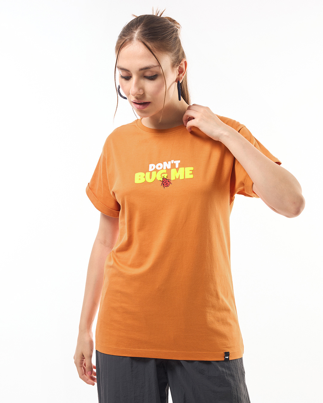 Shop Women's Orange Don't Bug Me Graphic Printed Boyfriend T-shirt-Back