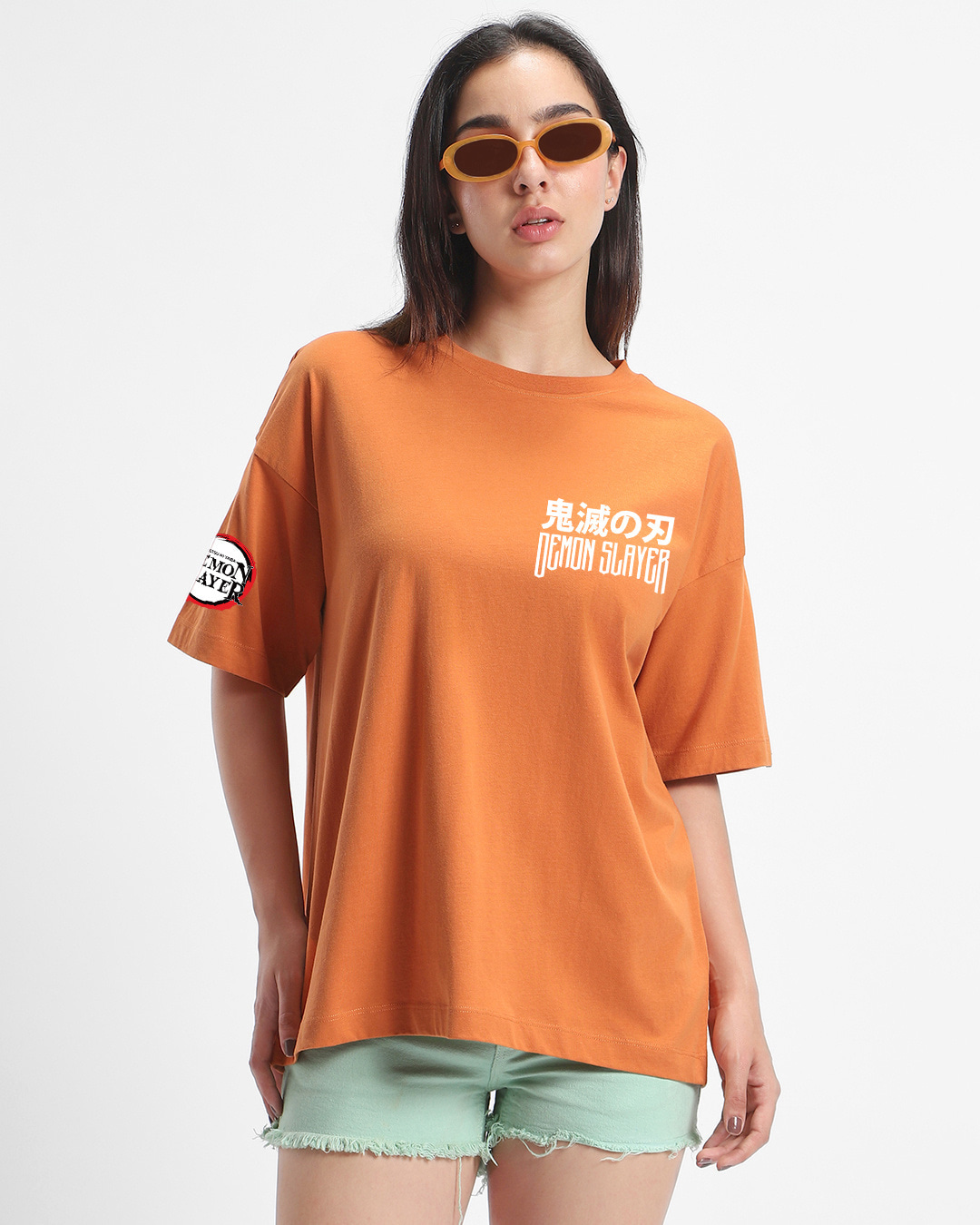 Shop Women's Orange DS Siblings Oversized Graphic Printed T-shirt-Back