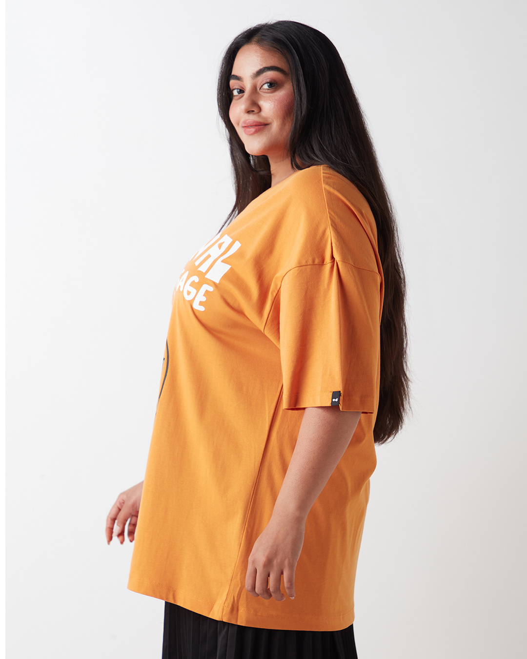 Shop Women's Orange Emotional Baggage Graphic Printed Oversized Plus Size T-shirt-Back