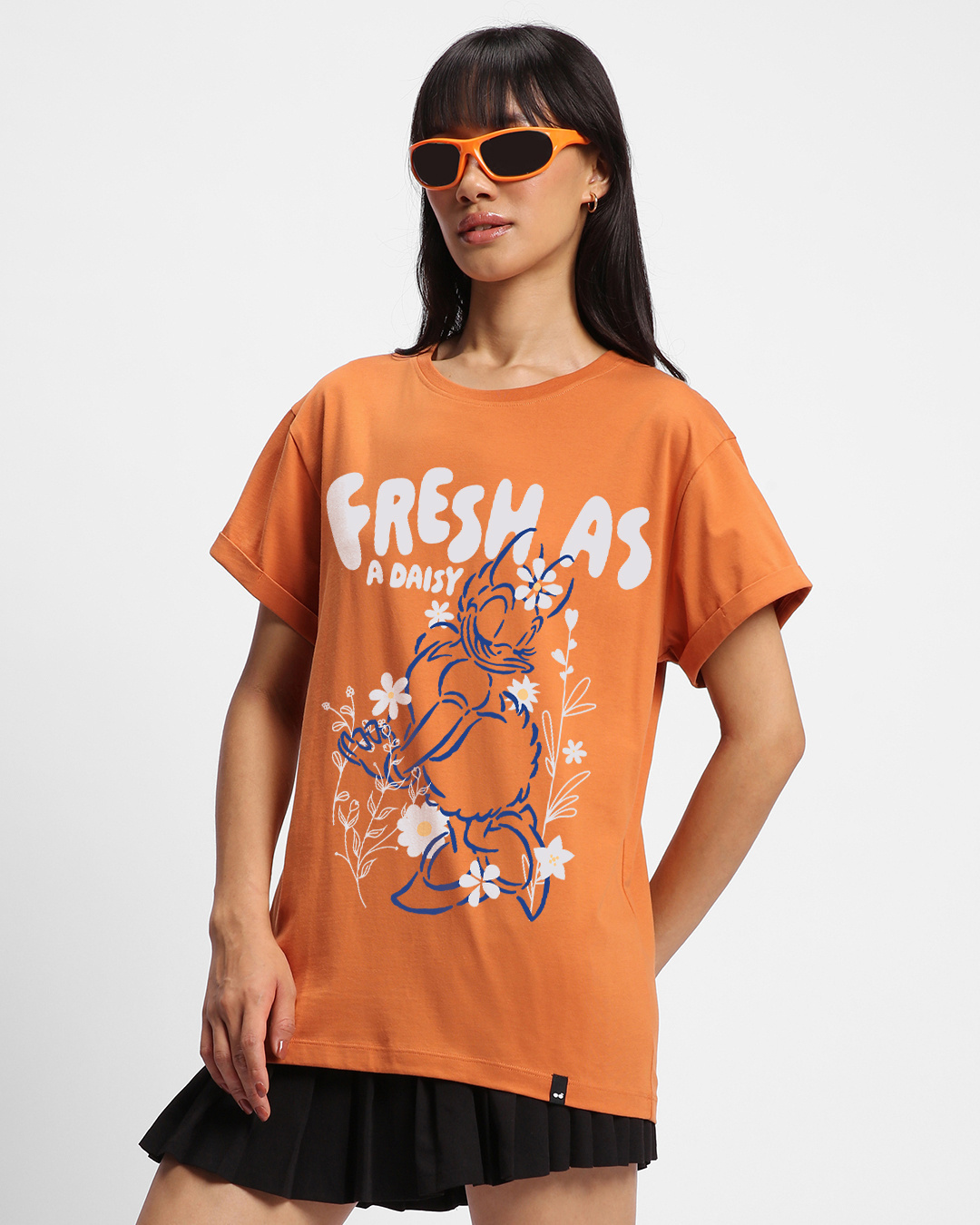 Shop Women's Orange Fresh As A Daisy Graphic Printed Boyfriend T-shirt-Back