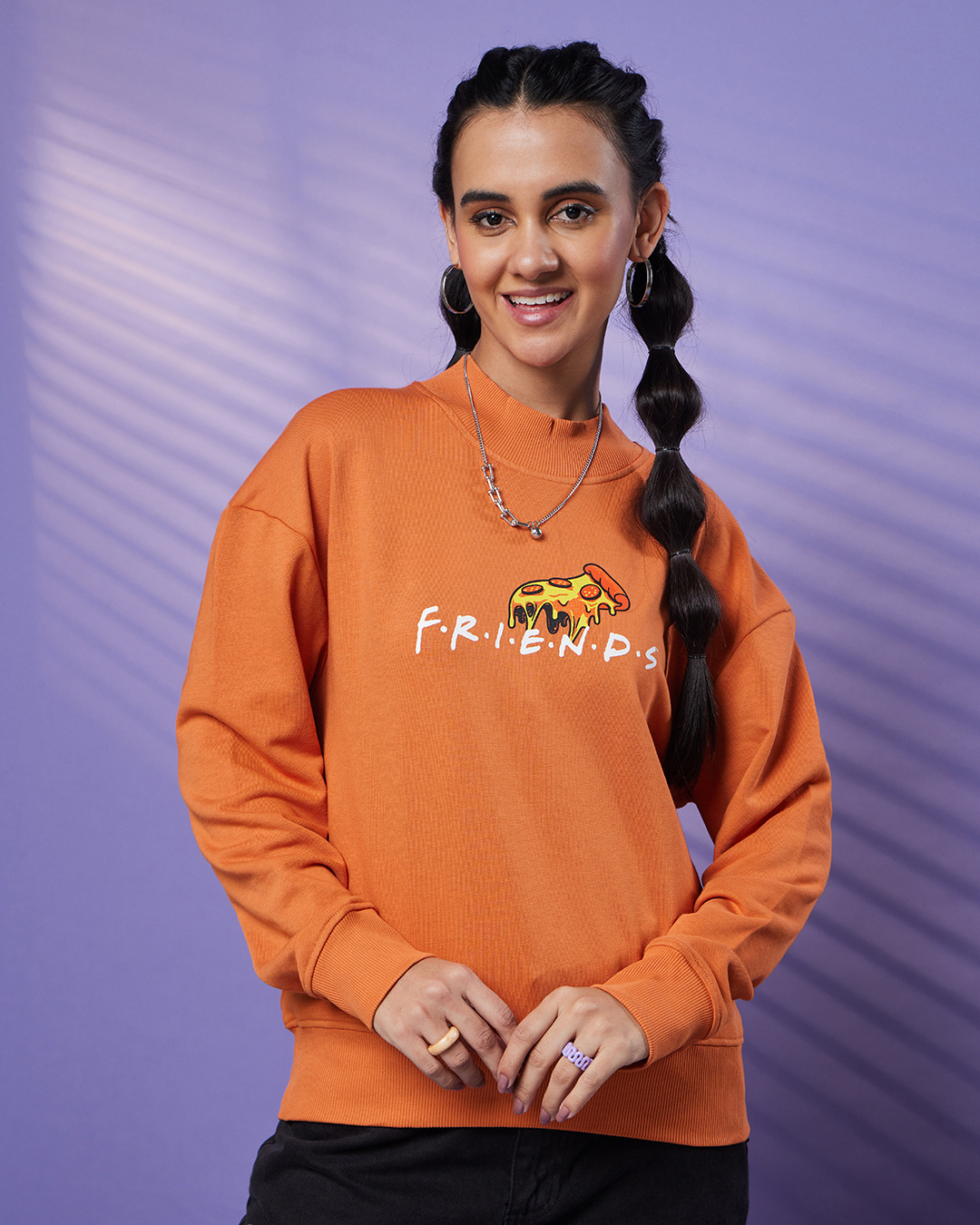 Shop Women's Orange Friends Memories Graphic Printed Oversized Sweatshirt-Back