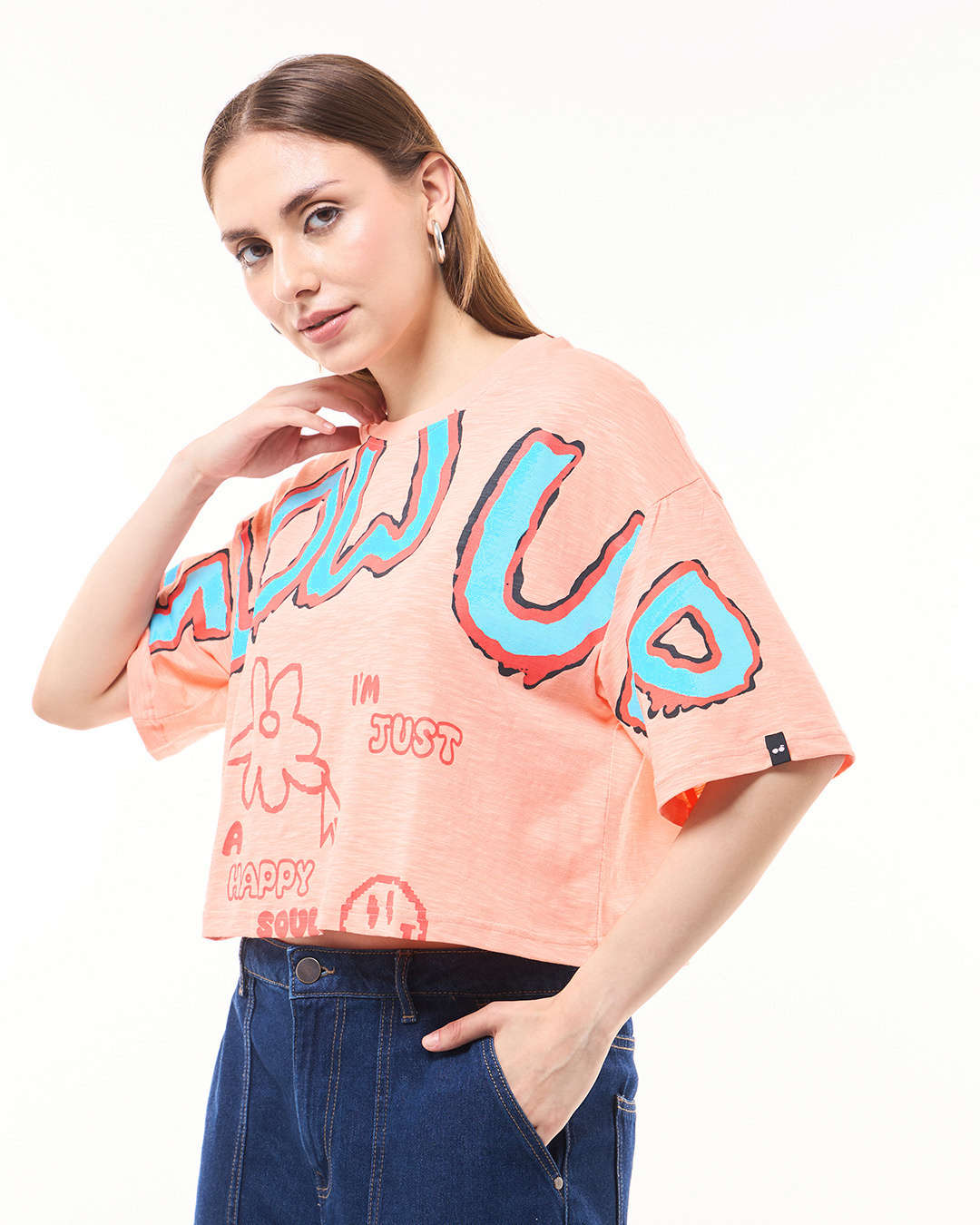 Shop Women's Orange Glow Up Graphic Printed Oversized Short Top-Back