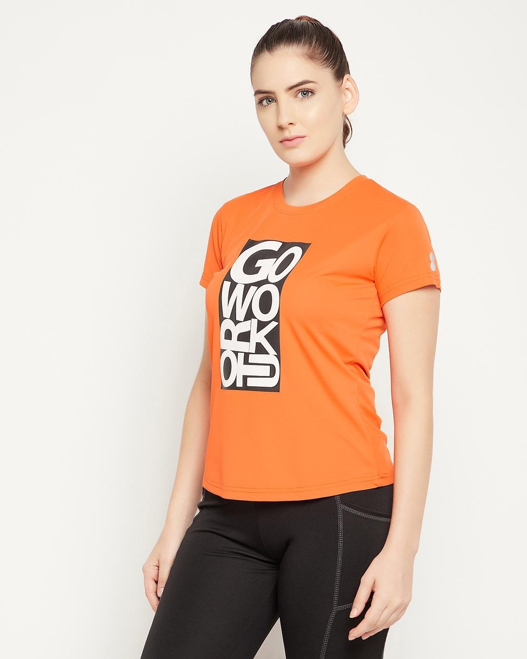 Shop Women's Orange Go Workout Typography Activewear T-shirt-Back