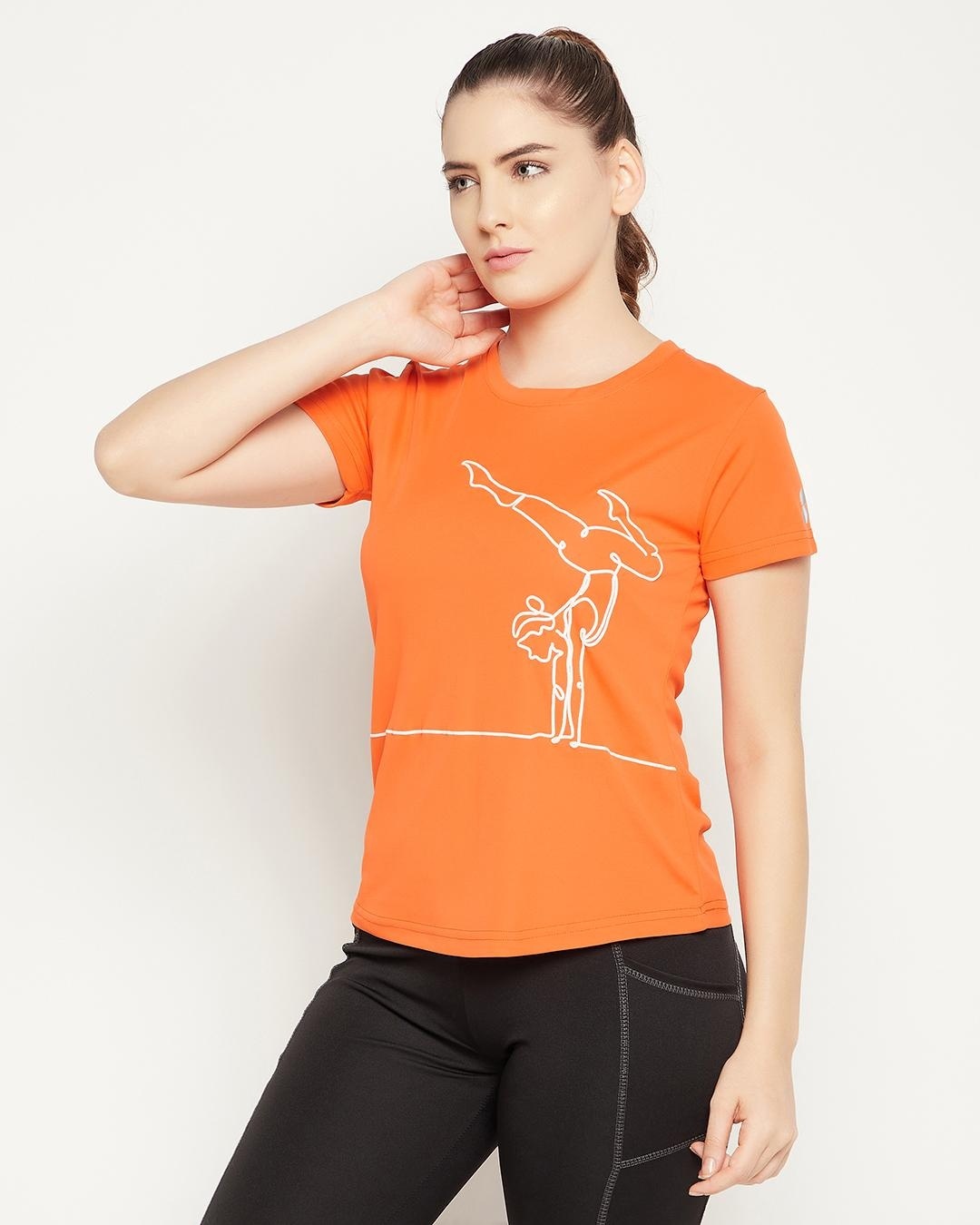 Shop Women's Orange Graphic Printed Activewear T-shirt-Back