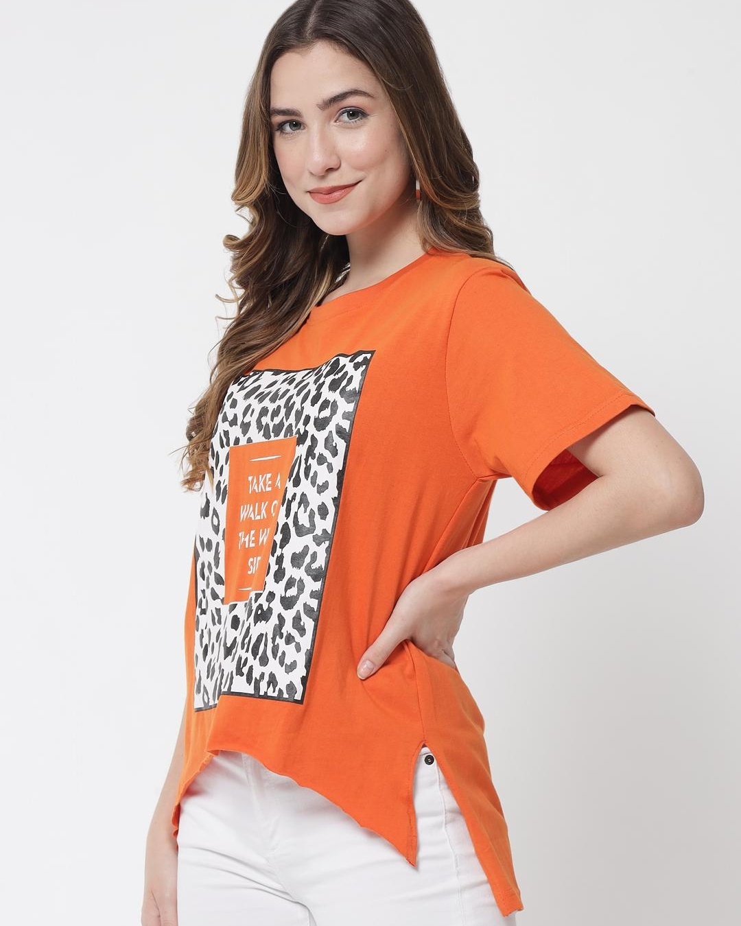 Shop Women's Orange Graphic Printed Loose Fit T-shirt-Back