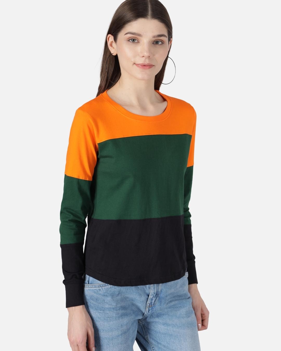 Shop Women's Orange & Green Color Block T-shirt-Back