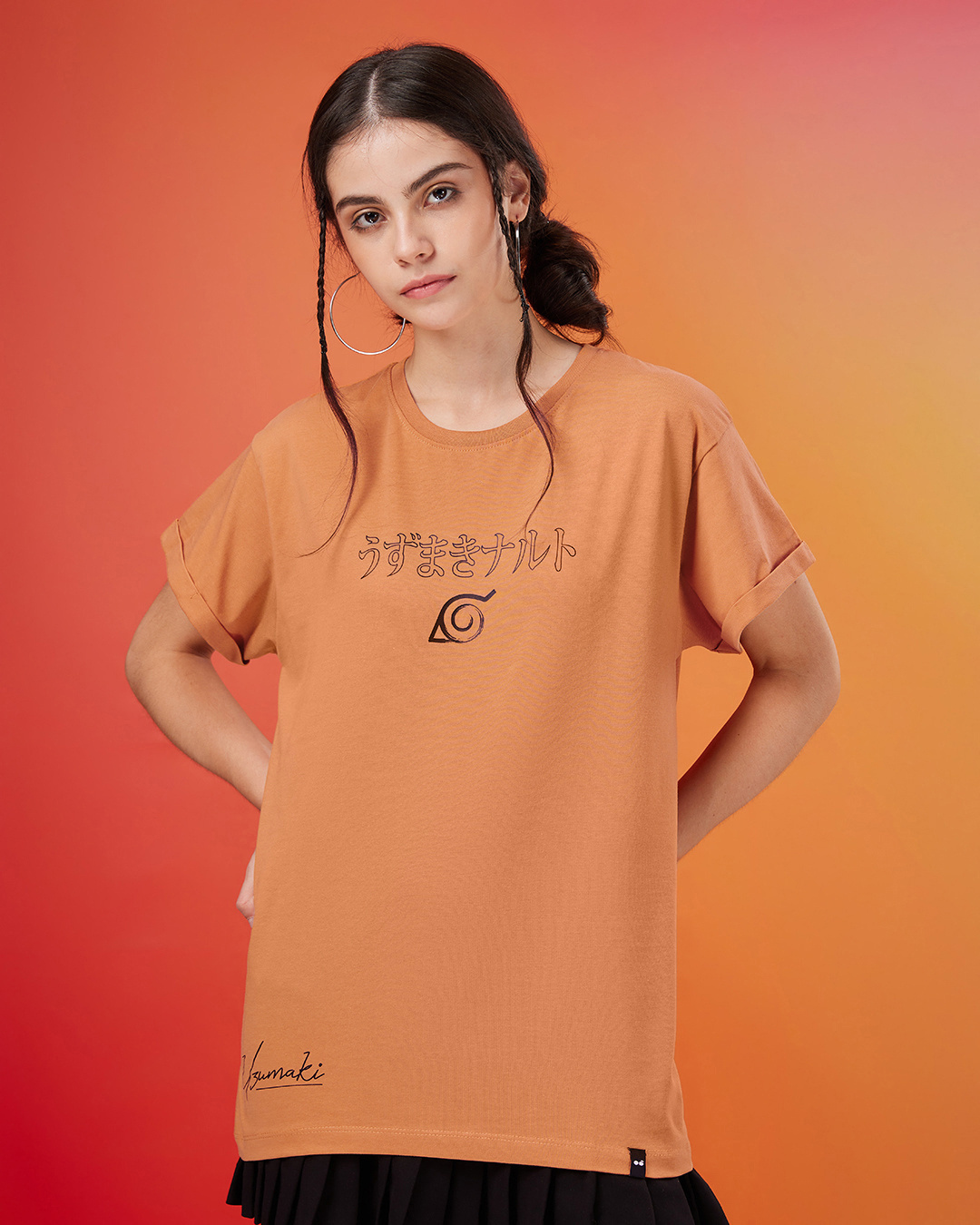 Shop Women's Orange Hidden Leaf Naruto Graphic Printed Boyfriend T-shirt-Back