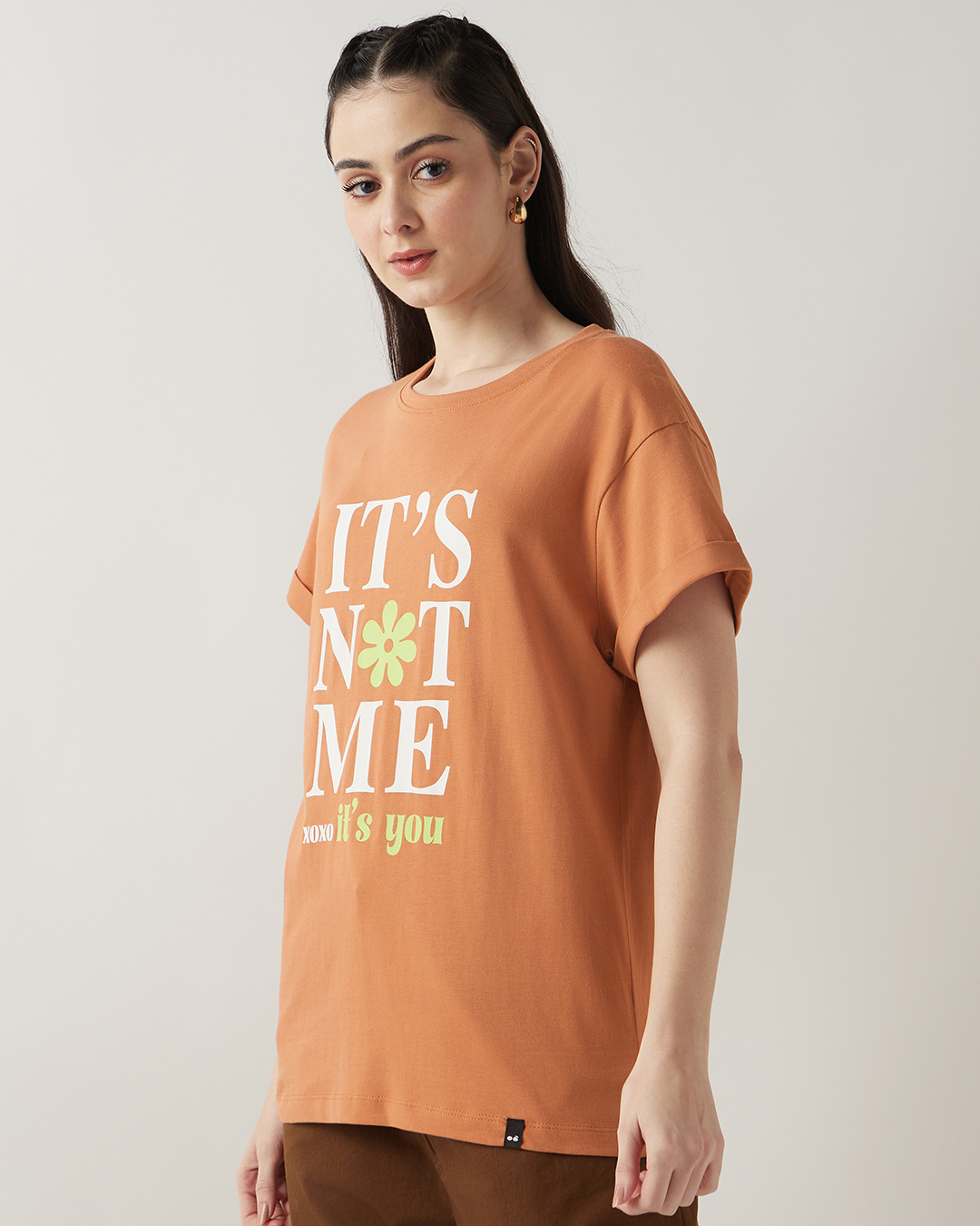 Shop Women's Orange Its Not Me Typography Boyfriend T-shirt-Back