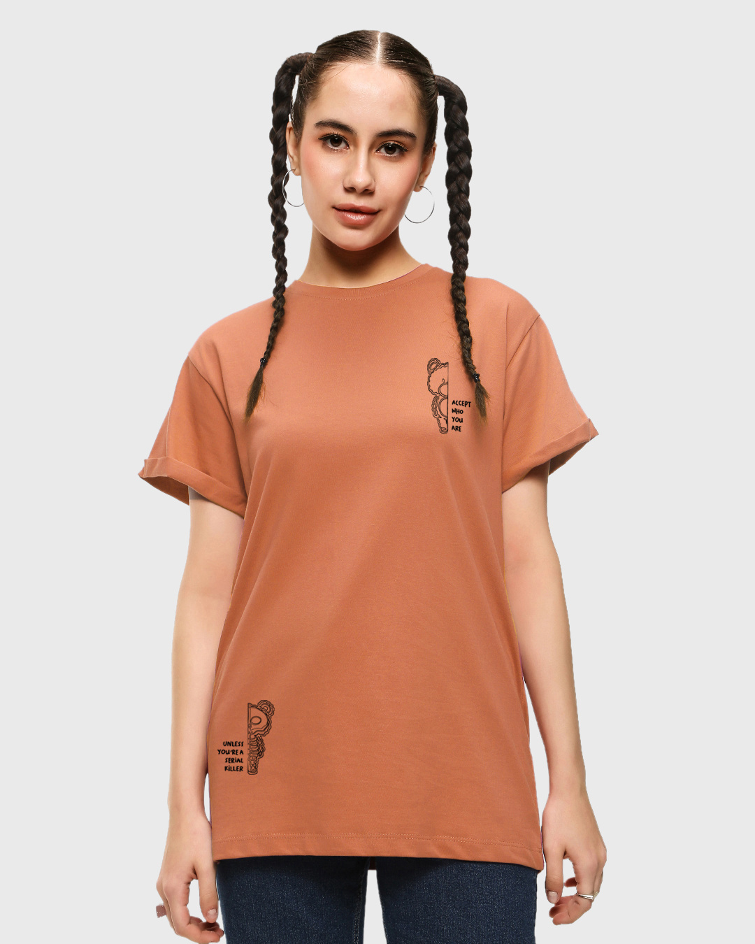 Shop Women's Orange Killer Mode Graphic Printed Boyfriend T-shirt-Back