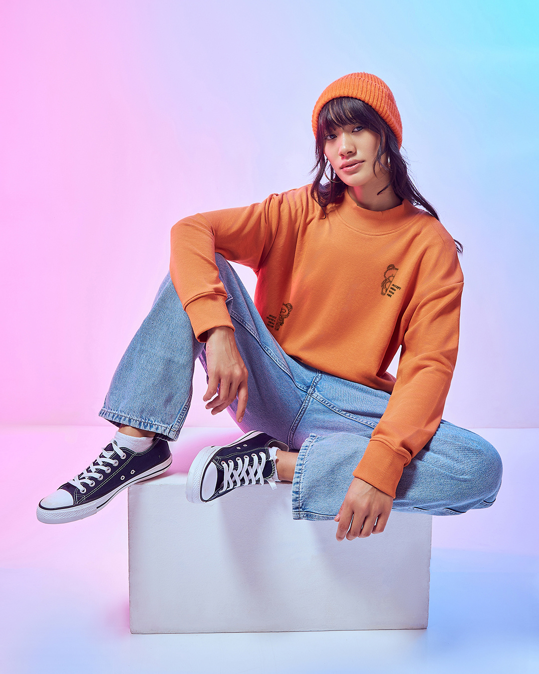 Shop Women's Orange Killer Mode Graphic Printed Oversized Sweatshirt-Back