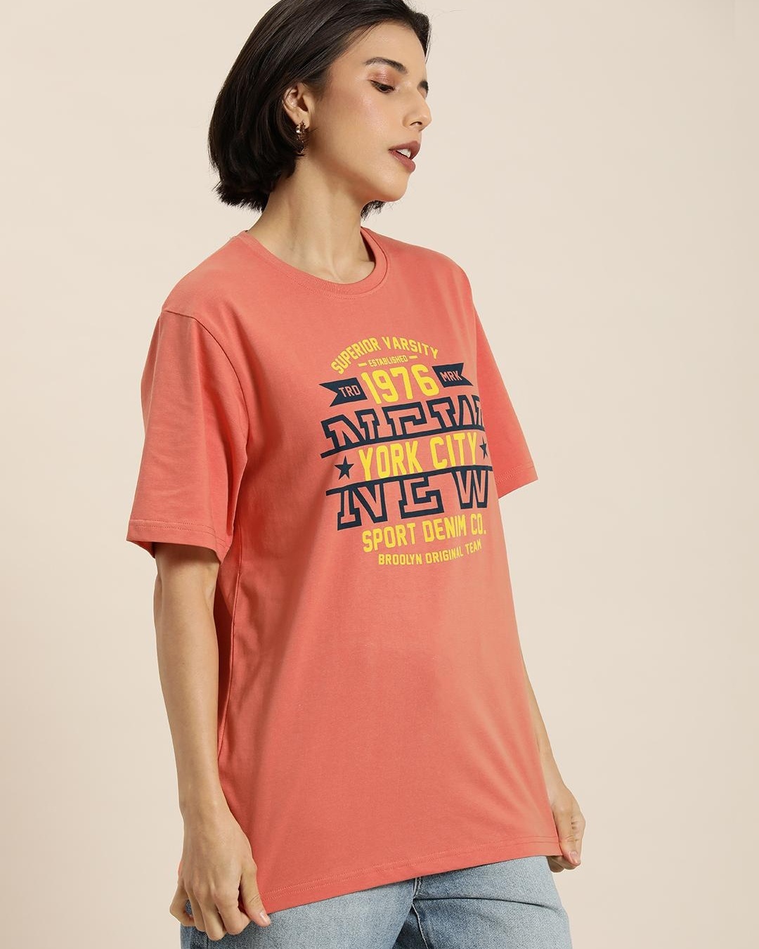 Shop Women's Pink New York City Typography Oversized T-shirt-Back