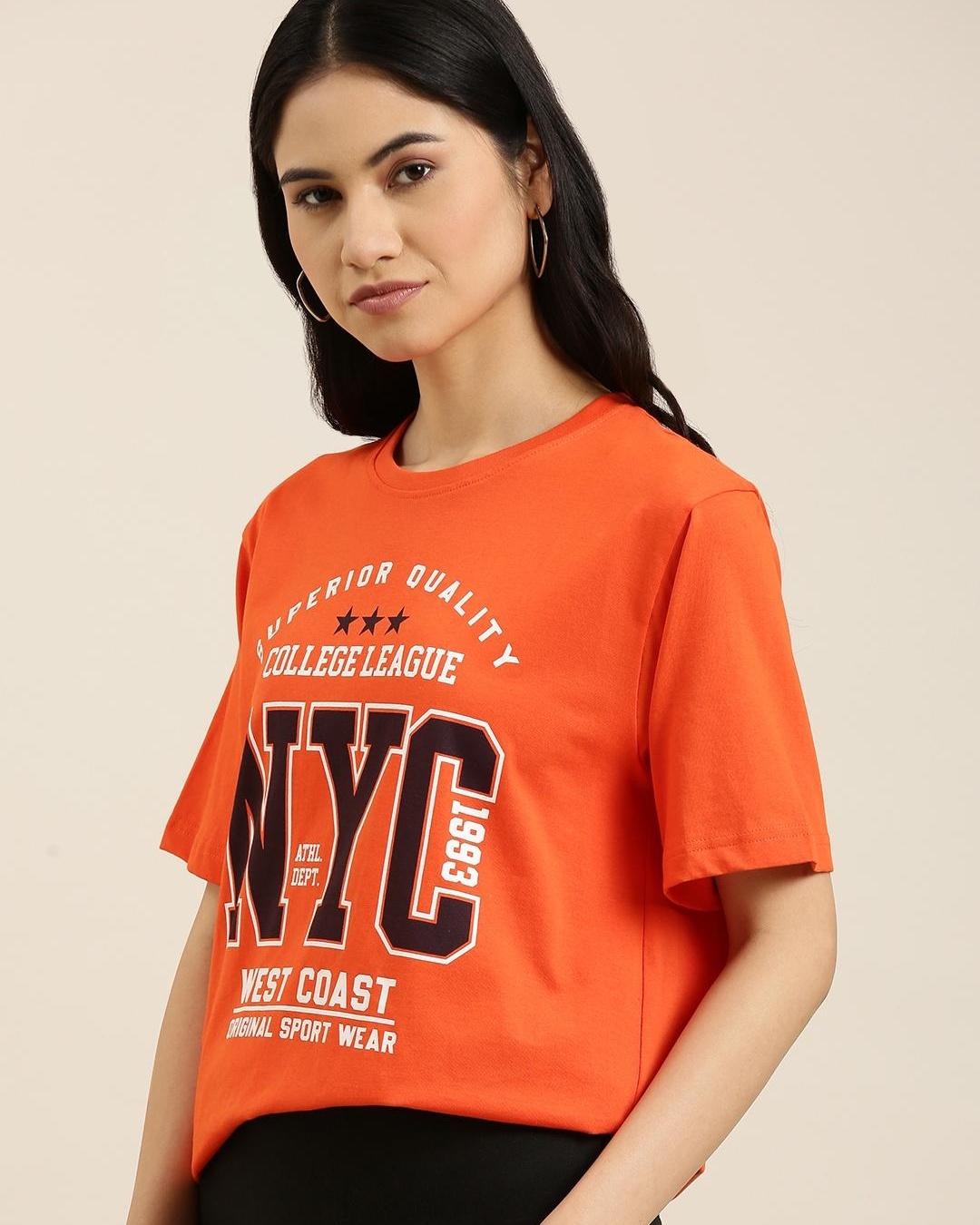 Shop Women's Orange NYC Typography Oversized T-shirt-Back