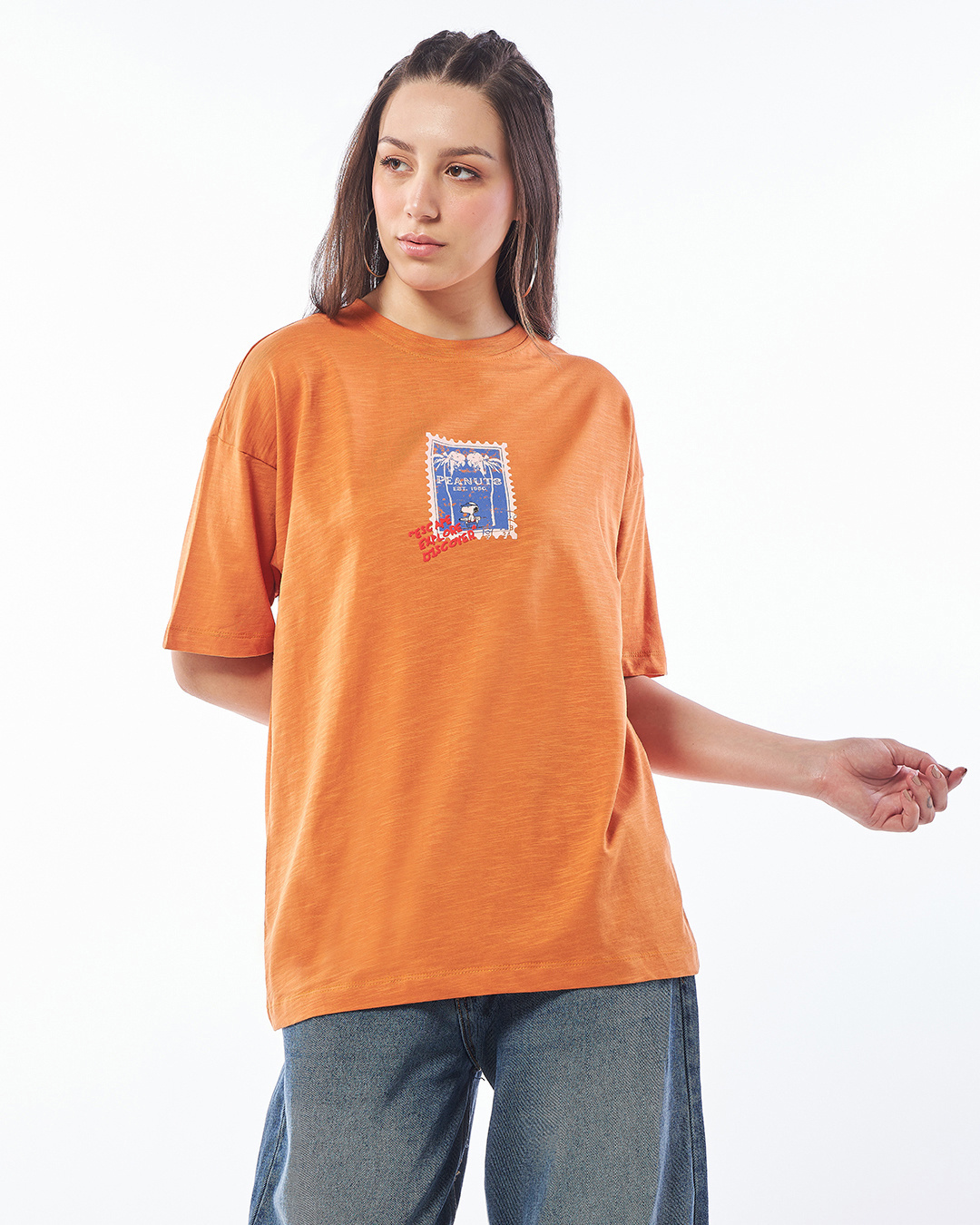 Shop Women's Orange Over The Sea Graphic Printed Oversized T-shirt-Back