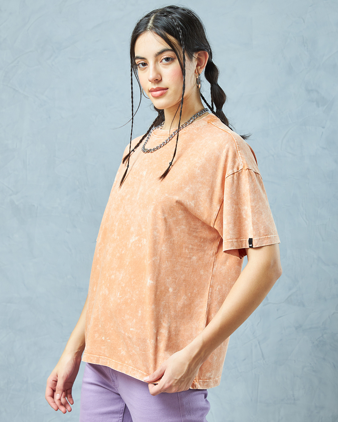 Shop Women's Orange Oversized Acid Wash T-shirt-Back