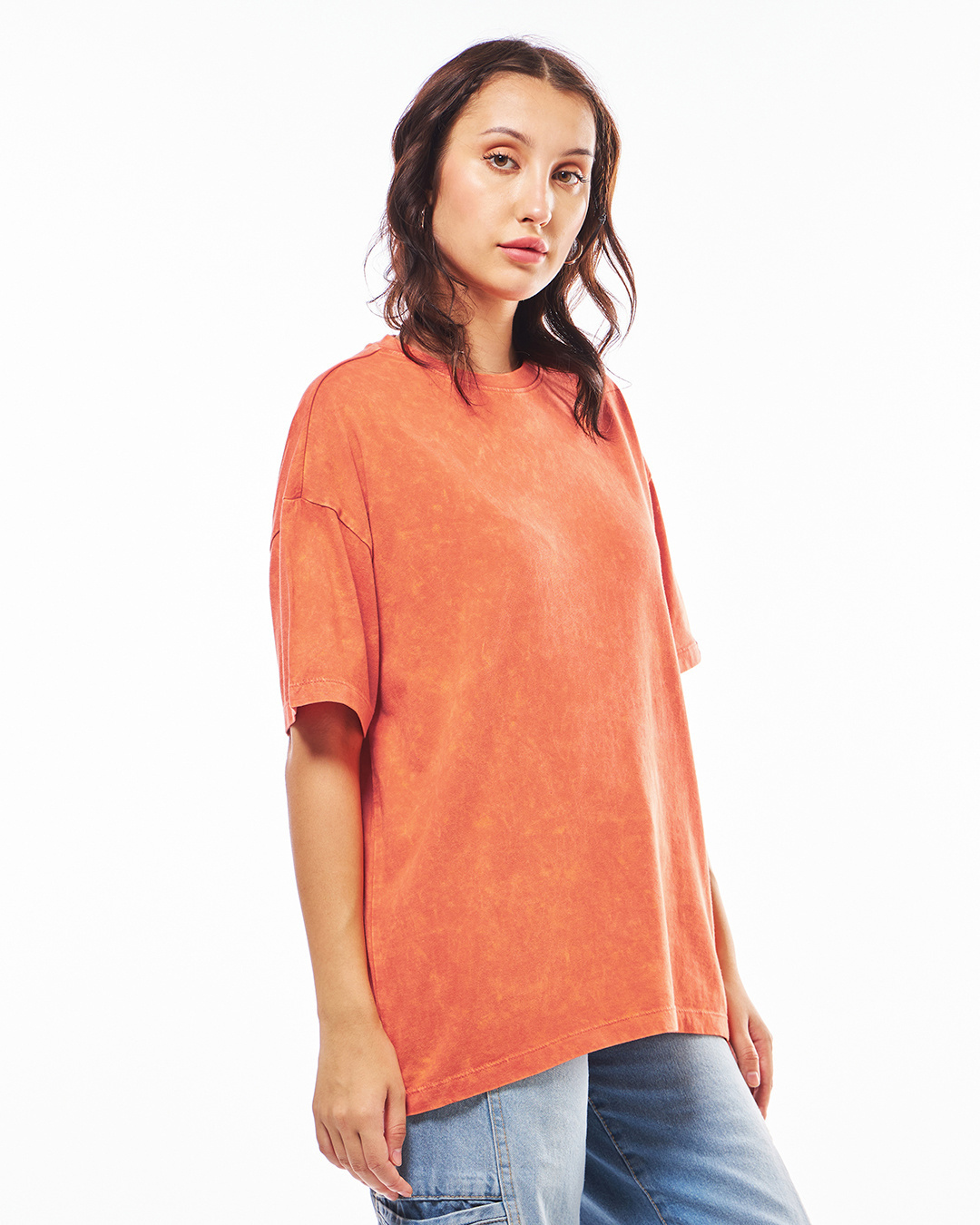Shop Women's Orange Oversized Acid Wash T-shirt-Back