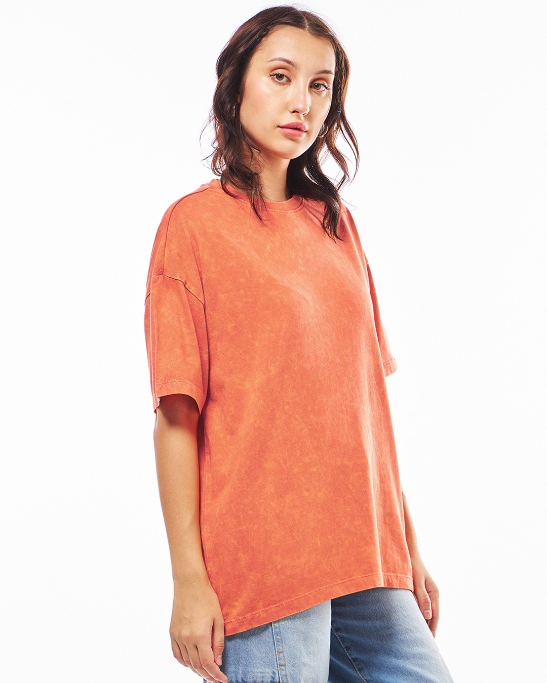 Shop Women's Orange Oversized Acid Wash T-shirt-Back