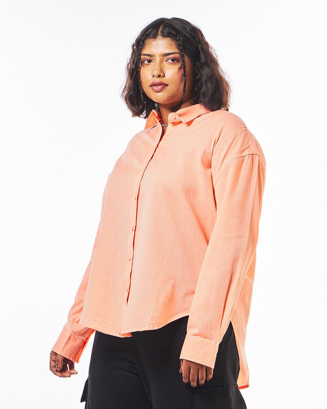 Shop Women's Orange Oversized Plus Size Shirt-Back