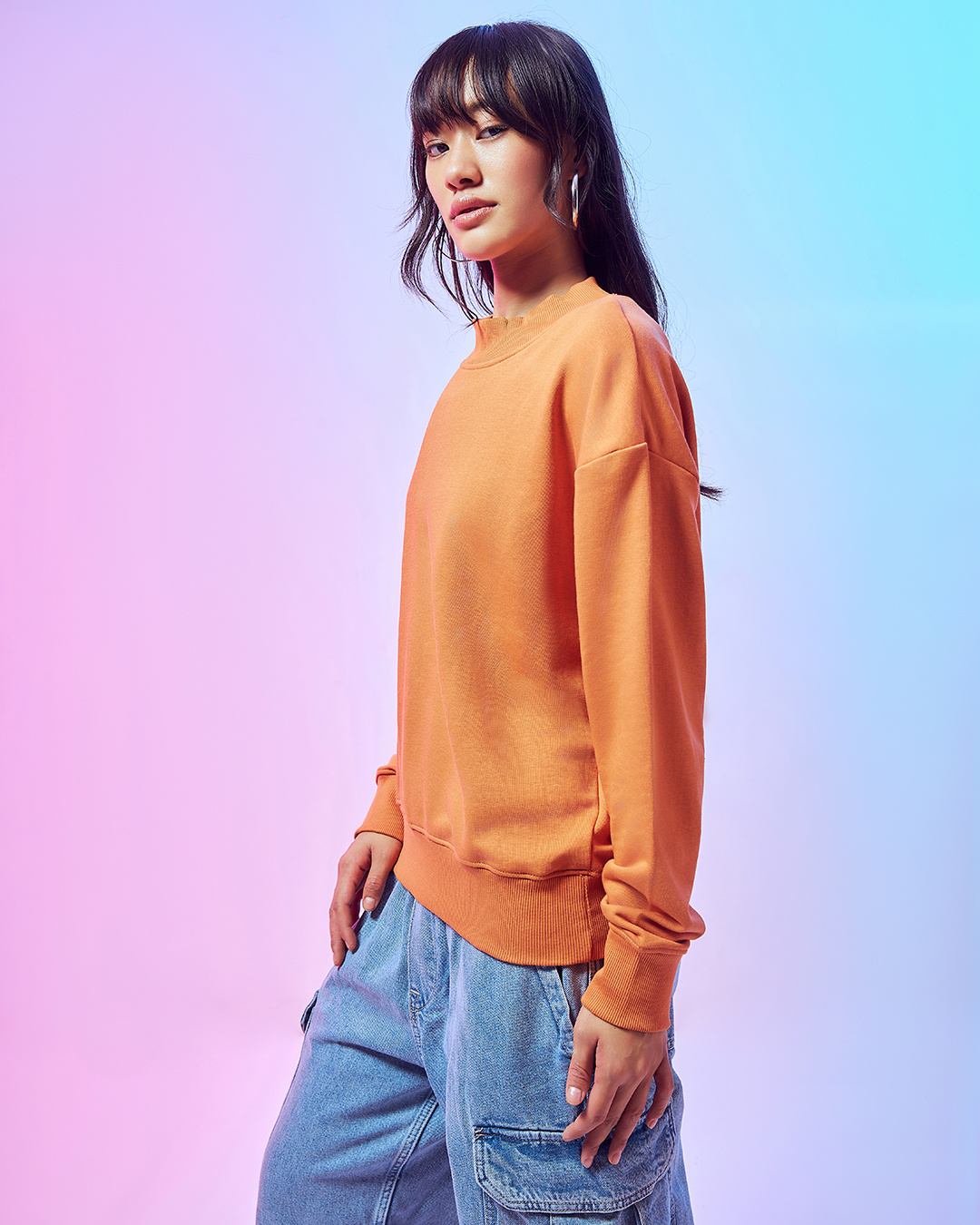 Shop Women's Orange Oversized Plus Size Sweatshirt-Back