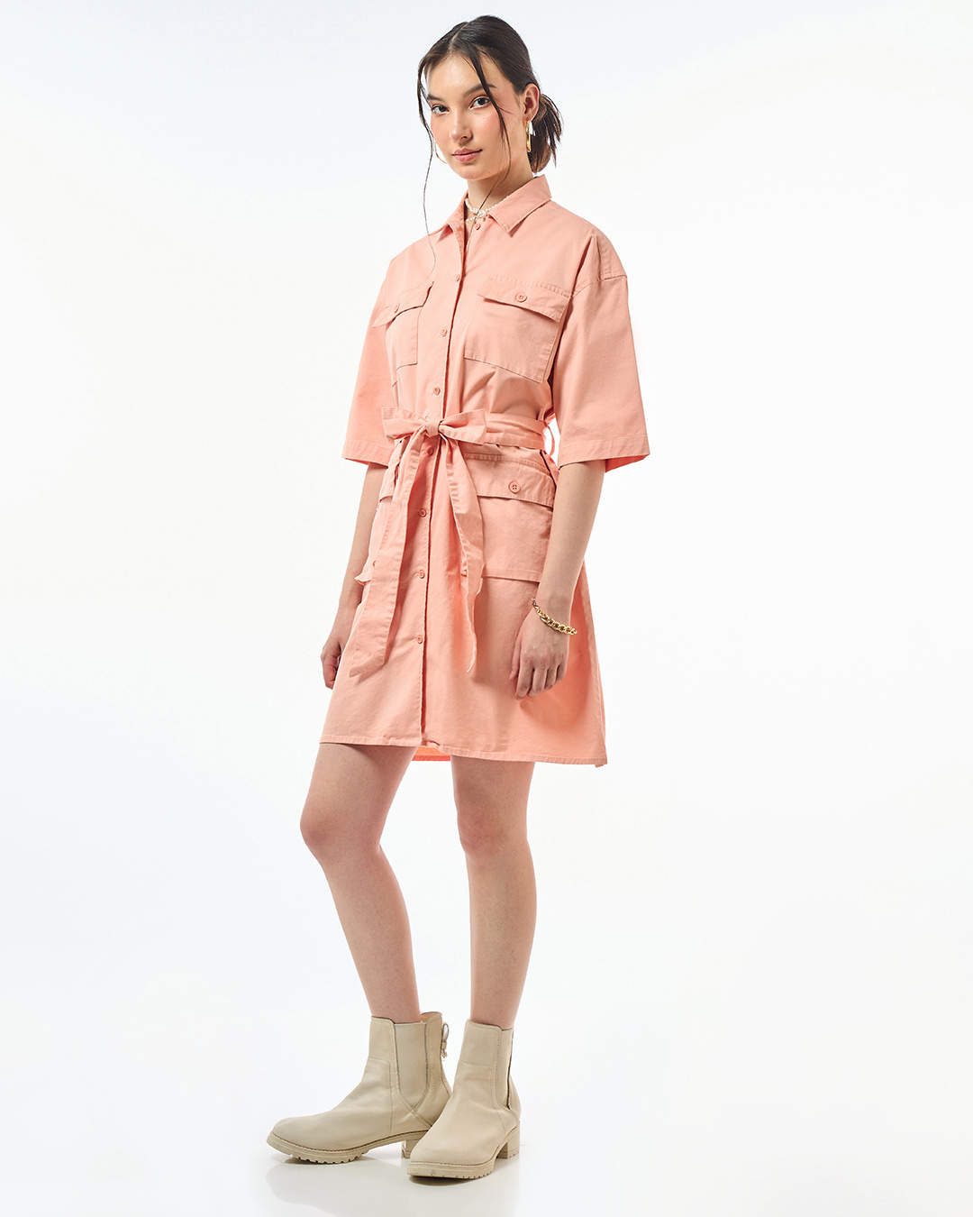 Shop Women's Orange Oversized Shirt Dress-Back