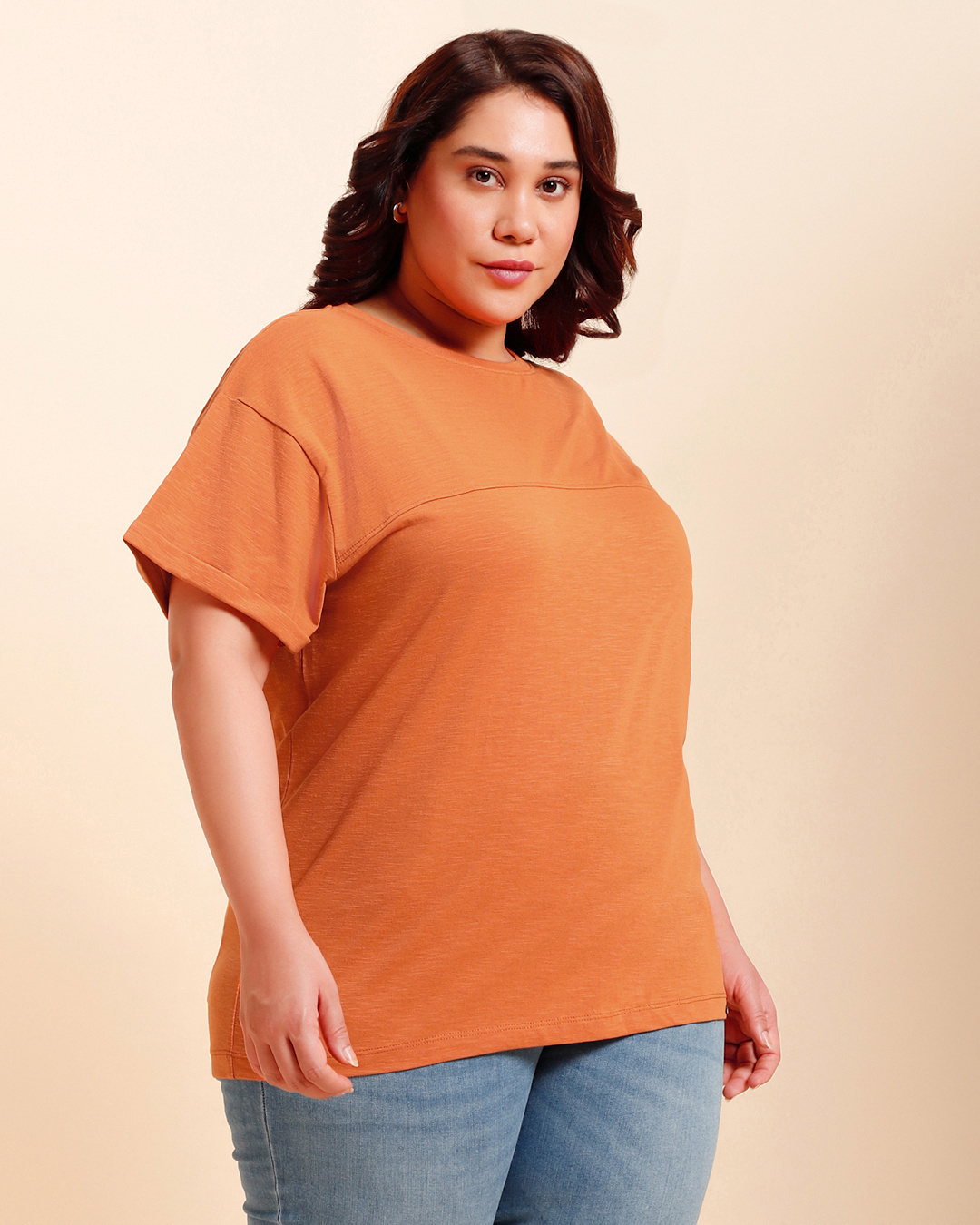 Shop Women's Orange Plus Size Boyfriend T-shirt-Back