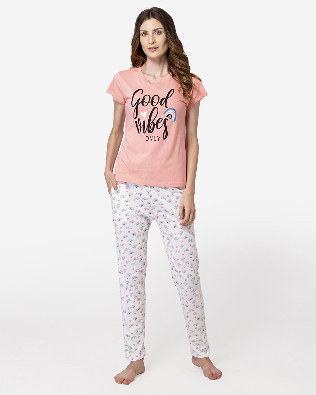Buy Women's Orange Printed Relaxed Fit Tshirt & Pyjama Set Online in