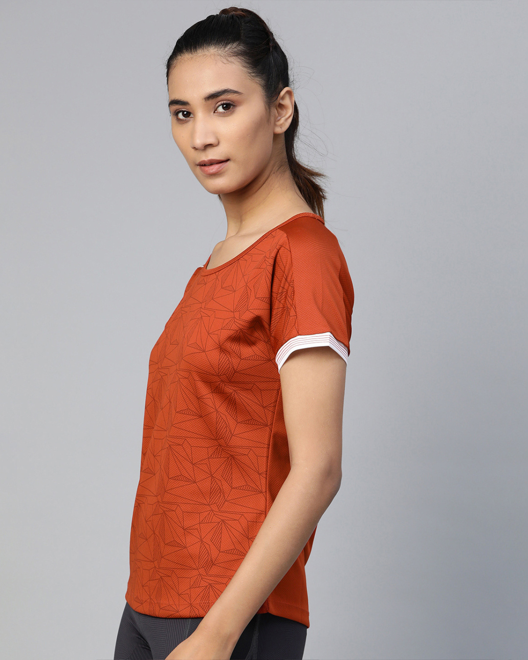 Shop Women's Orange Printed Slim Fit T-shirt-Back