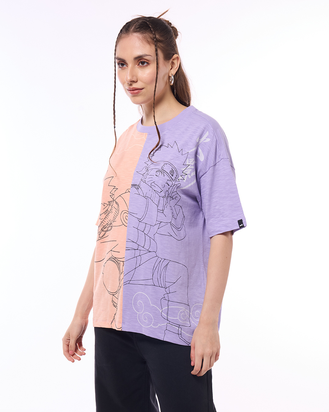 Shop Women's Orange & Purple Naruto Color Block Oversized T-shirt-Back