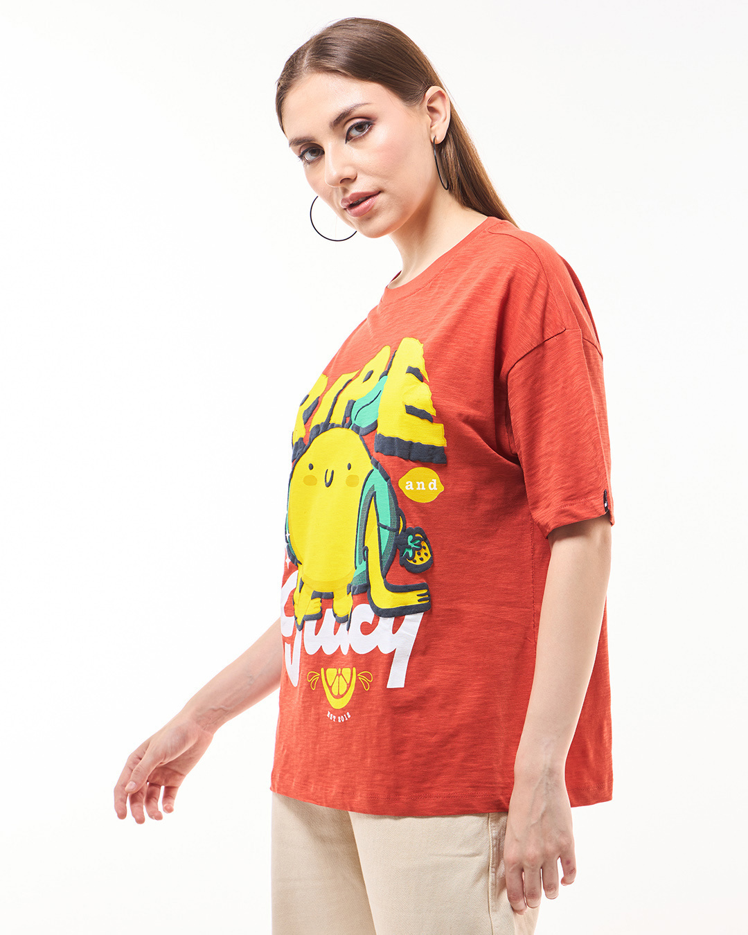 Shop Women's Orange Ripe and Juicy Graphic Printed Oversized T-shirt-Back