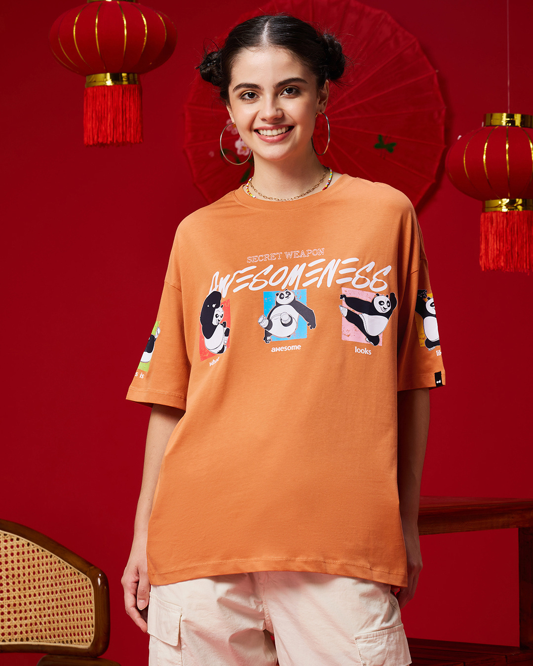 Shop Women's Orange Secret Weapon Graphic Printed Oversized T-shirt-Back