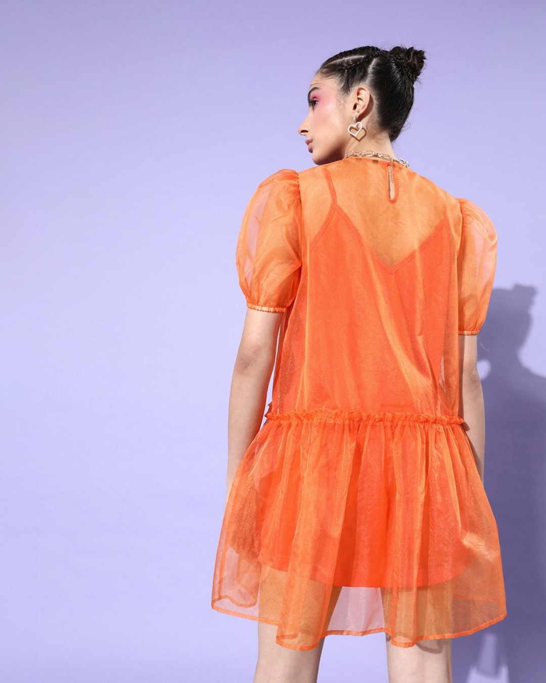 Shop Women's Orange Sheer Dress-Back