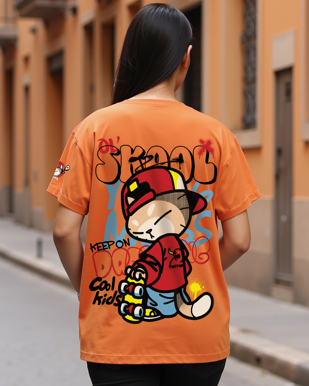 Buy Women's Orange Skool Graphic Printed Boyfriend T-shirt Online