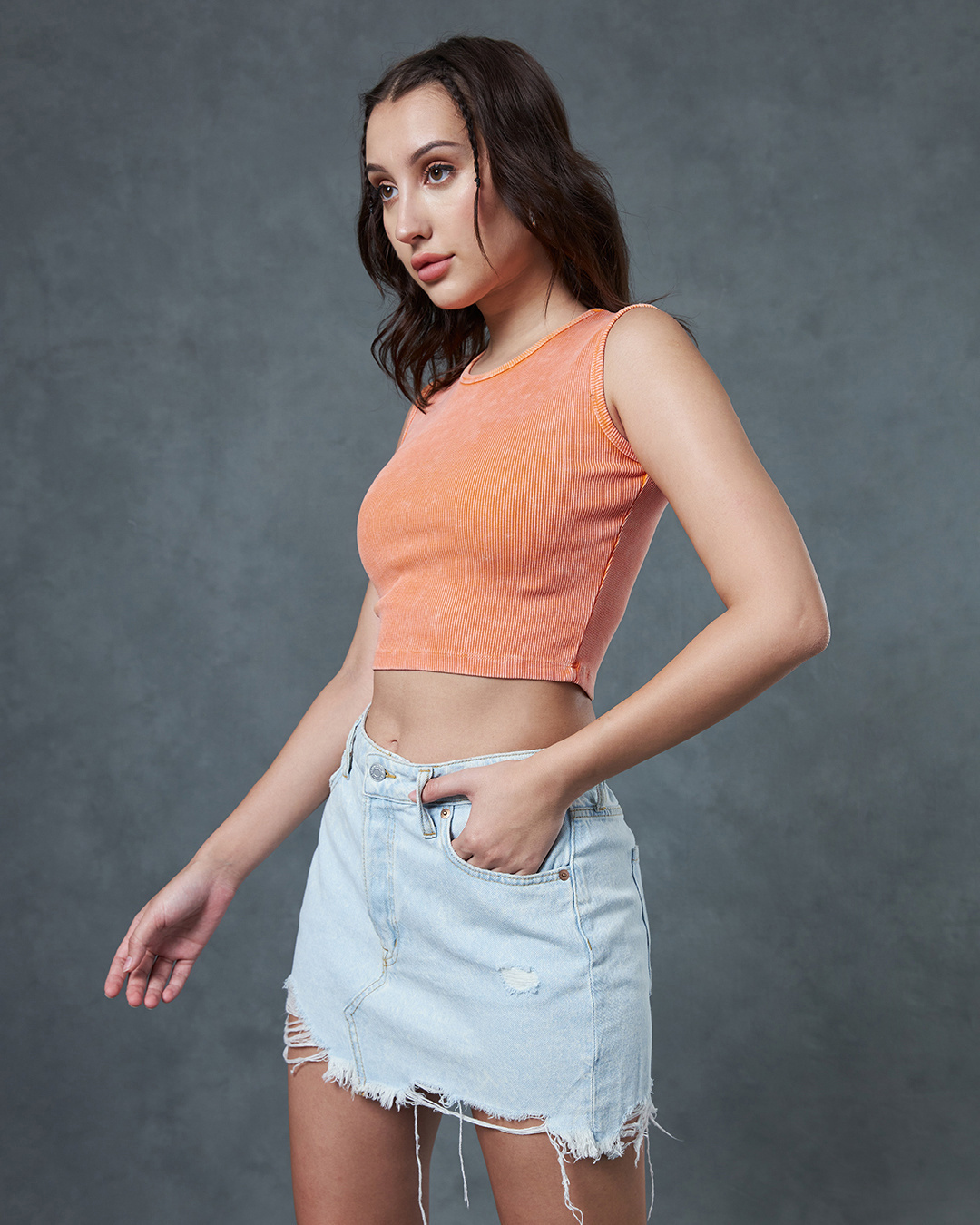 Shop Women's Orange Slim Fit Short Top-Back
