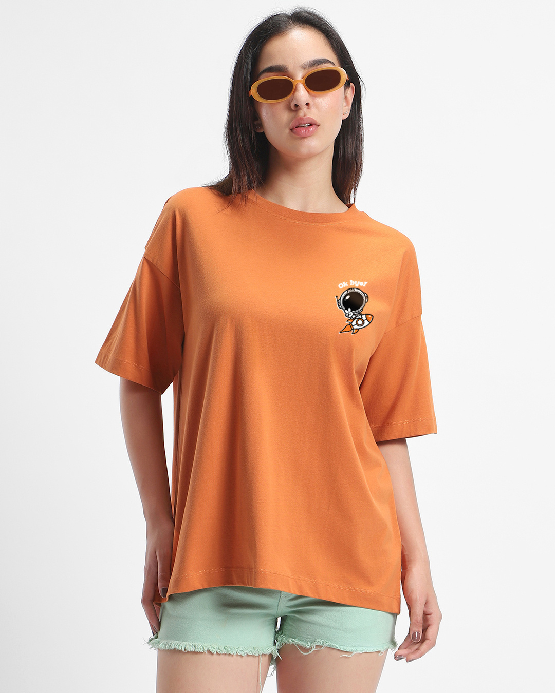 Shop Women's Orange Space Adventure Graphic Printed Oversized T-shirt-Back