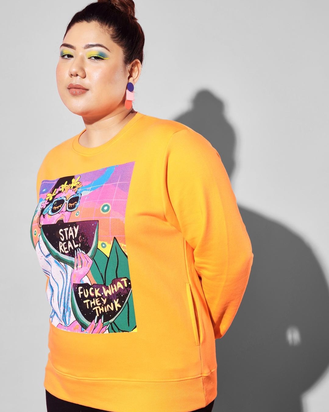 Shop Women's Orange Stay Real Graphic Printed Plus Size Sweatshirt-Back