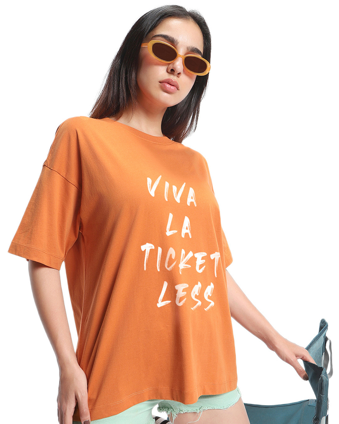 Shop Women's Orange Viva La Typography Oversized T-shirt-Back