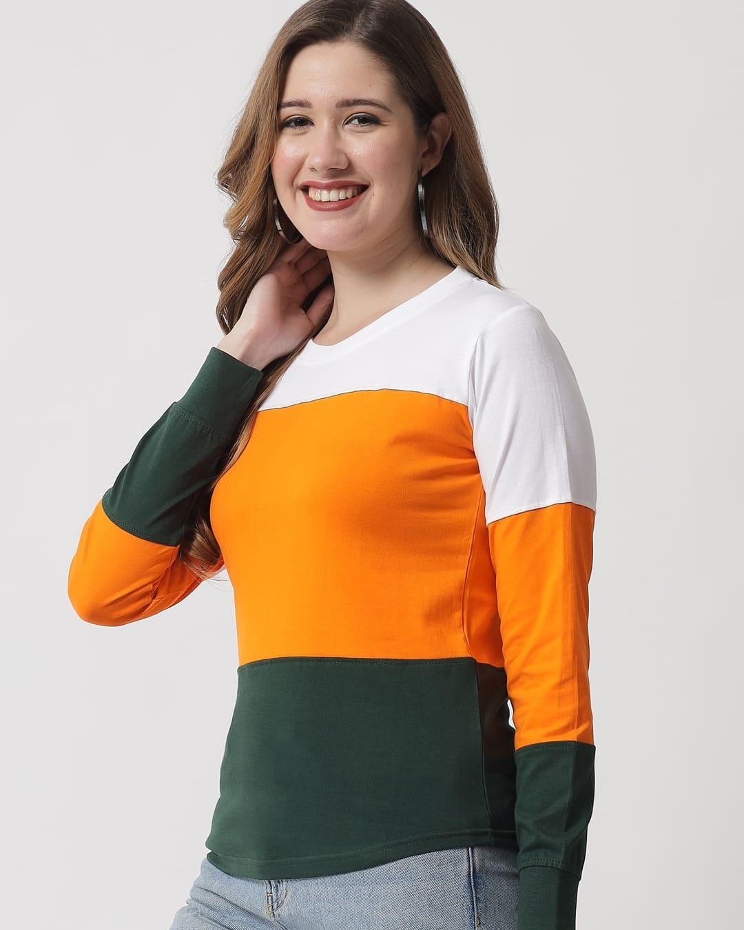 Shop Women's Orange & White Color Block T-shirt-Back